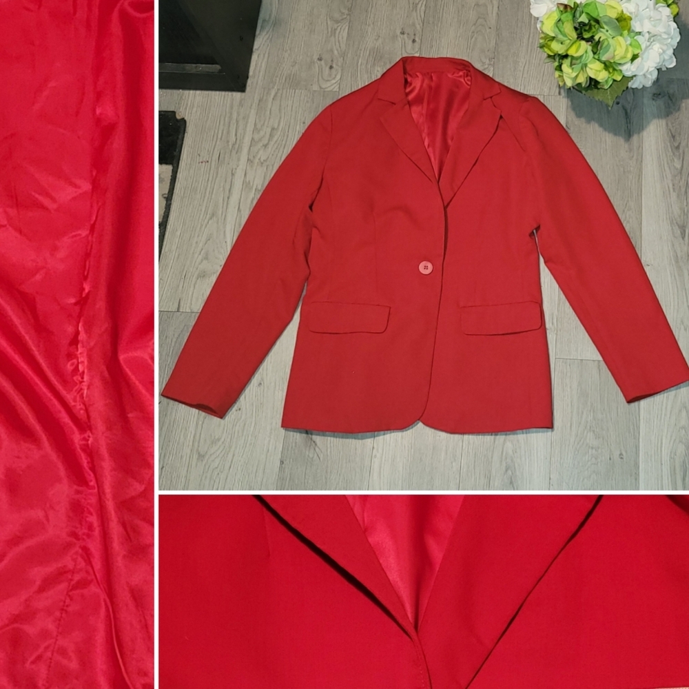 Cicy Bell KY0521 Red Single-button Blazer Jacket, Women's Large (L)